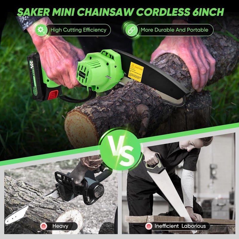 Saker Mini Chainsaw|6 Inch Chainsaw[2025 Upgraded]|Mini Cordless Electric Chain Saw|Small Handheld Portable Chainsaw Battery Powered Chain Saw for Tree Trimmer and Garden,Valentine's Day Gifts for Men - Image 5